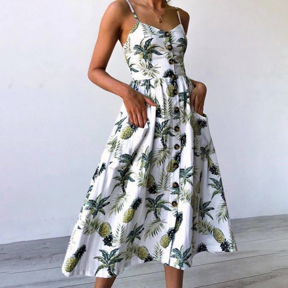 LILY DOE Hawaiian Tropical Pineapple Midi Dress - Picture 1 of 8